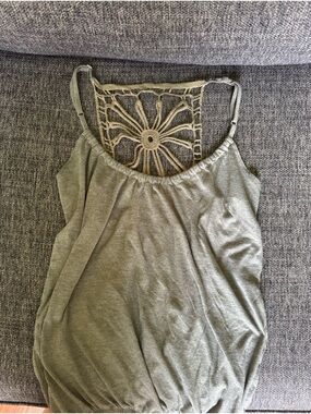 Crochet-Back Olive Green Spaghetti-Strap Camisole